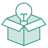 Graphic icon of a box with a lightbulb inside